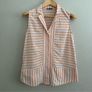 Lafayette 148 New York Women’s Sleeveless Linen Cotton Blend Blouse Sz M Coastal